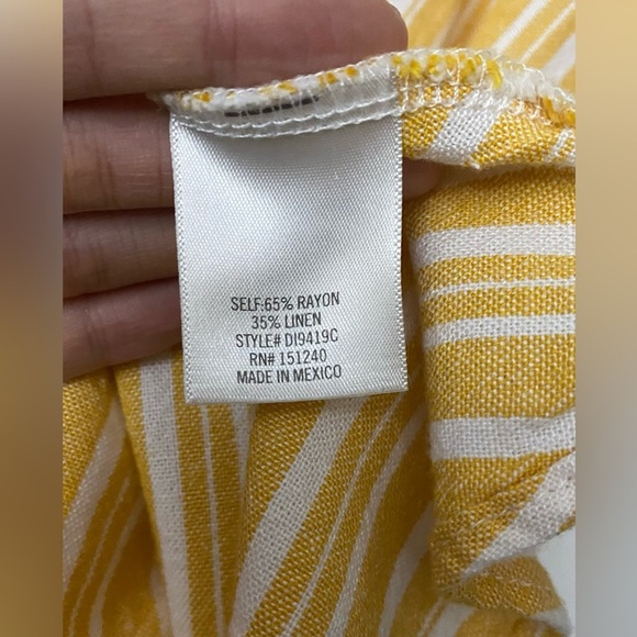 Mi Ami Faux Wrap Peplum Ruffle Sleeve Linen Blend Top Yellow Stripe Size Small - Picture 10 of 10